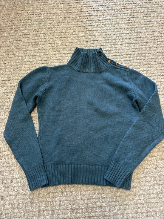 Loro Piana Sweaters - Loro Piana Vintage 100% Cashmere Blue Knit Turtleneck Buttons Sweater Sz 40